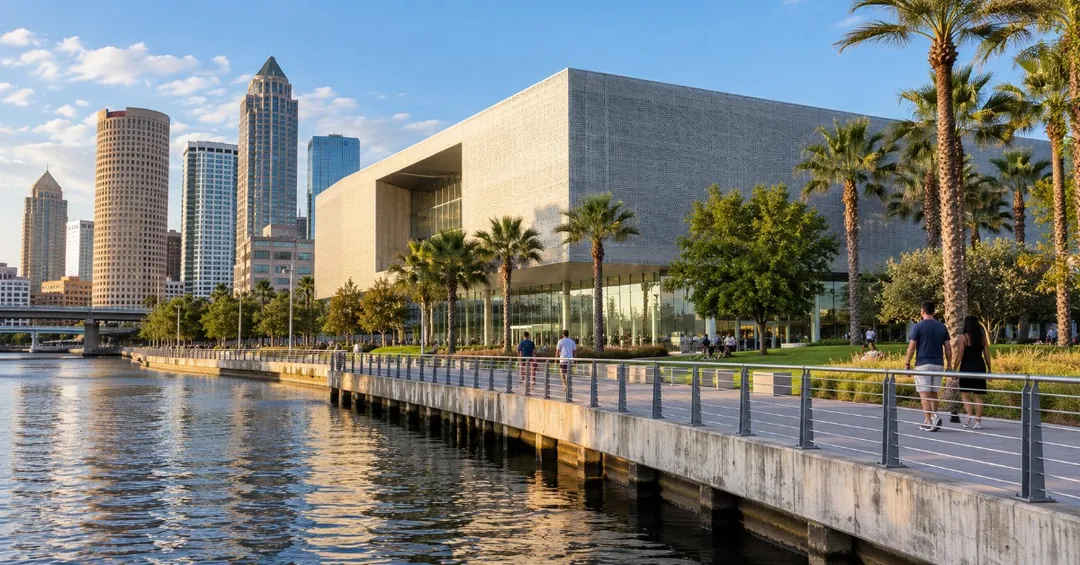Tampa Museum of Art beside the Hillsborough River and the Tampa Riverwalk
