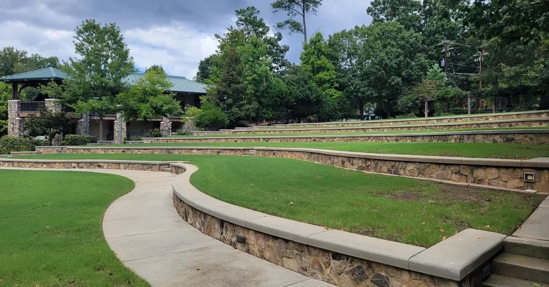 The terraced Heritage Amphitheatre lawn at Heritage Green in Sandy Springs, Georgia