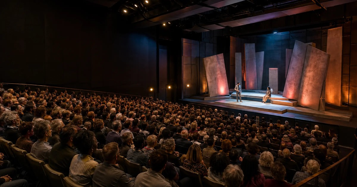 Crowd watching theater stage performance